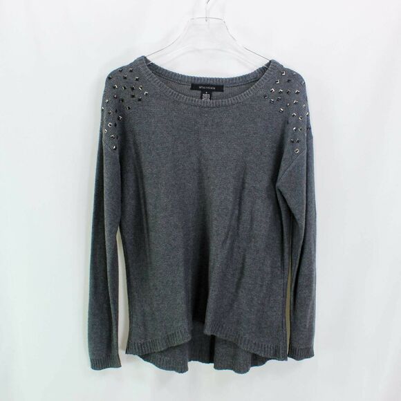 89th & Madison Sweaters - 89th & Madison Womens Pullover Sweater Gray Scoop Neck Studded Ribbed Hem